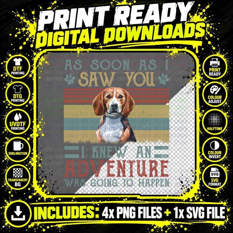 Beagle T-Shirt, Vintage Retro Style, Pet Lover Apparel Png SVG Digital Bundle