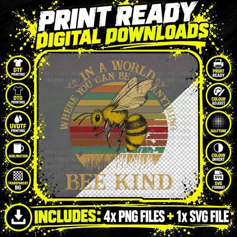 Bee Kind T-Shirt, Vintage Retro Design Png SVG Digital Bundle