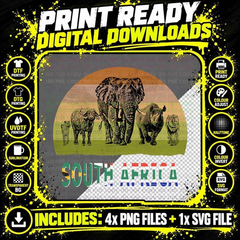Big Five Retro Sunset Design for South Africa Safari Png SVG Digital Bundle