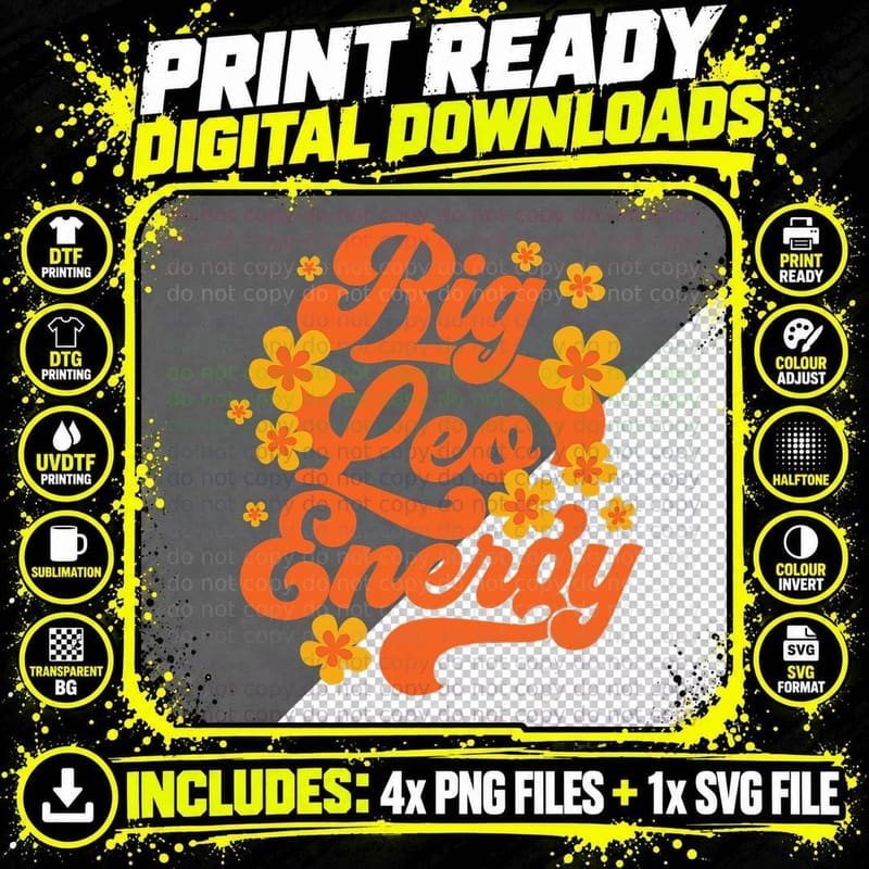 Big Leo Energy Astrology Zodiac Sign Leo Birthday Groovy Png SVG Digital Bundle