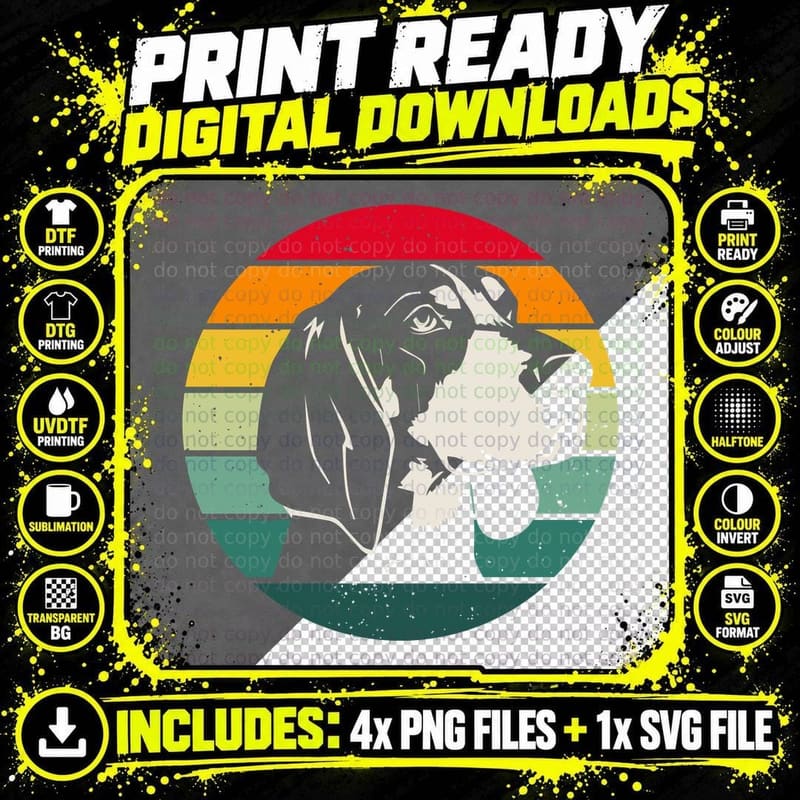 Bluetick Coonhound T-Shirt, Vintage Rainbow Png SVG Digital Bundle