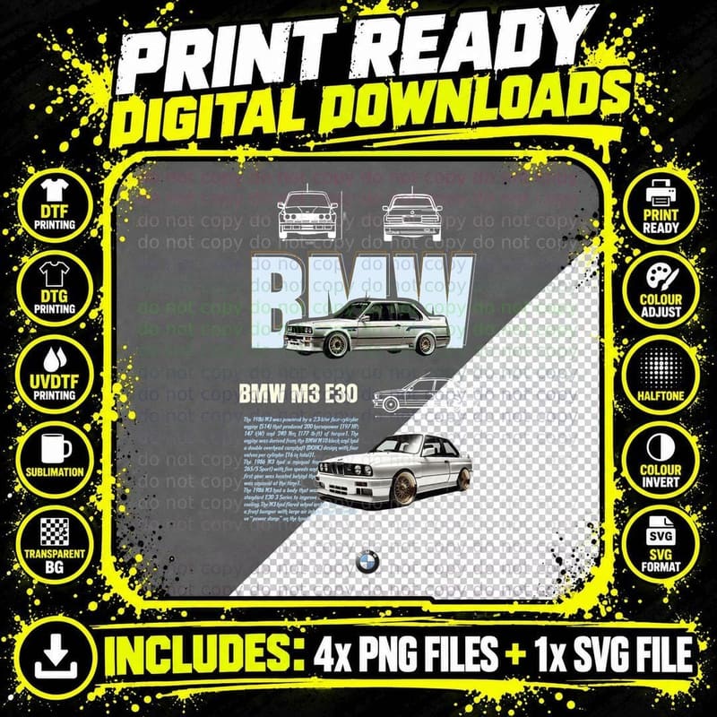 Bmw M3 E30 T-Shirt, Classic Muscle Tee Png SVG Digital Bundle