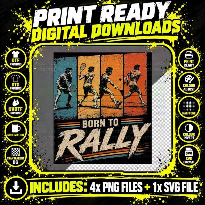 Born to Rally Court Vintage Sports Squash Player Png SVG Digital Bundle