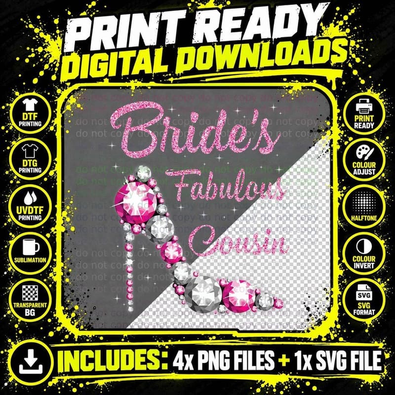Bride's Fabulous Cousin Happy Wedding Marry Vintage Png SVG Digital Bundle