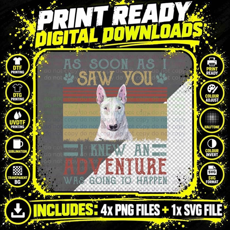 Bull Terrier T-Shirt, Vintage Retro Style Png SVG Digital Bundle