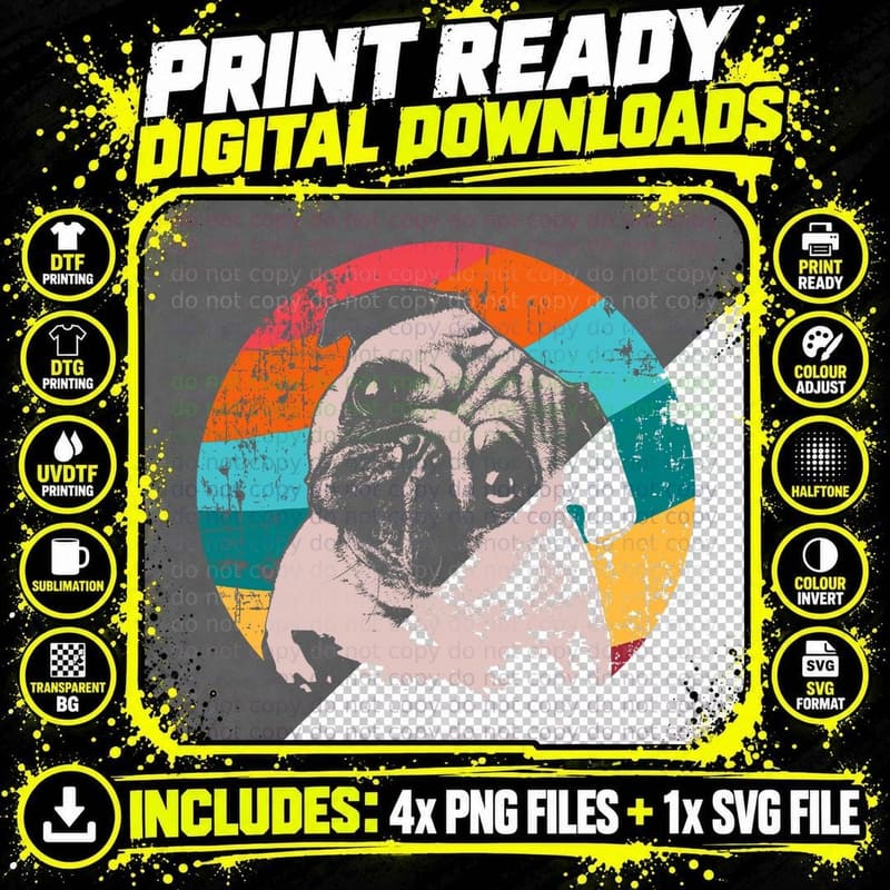 Bulldog Face T-Shirt, Vintage Pop Art, Pet Lover Apparel Png SVG Digital Bundle