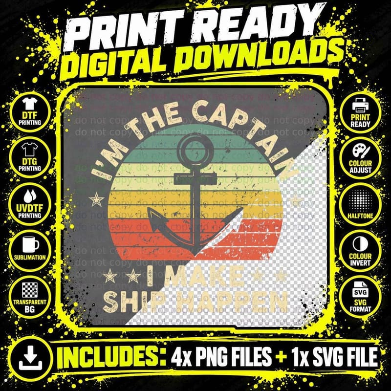 Captain Makes Ship Happen T-Shirt, Vintage Nautical Png SVG Digital Bundle