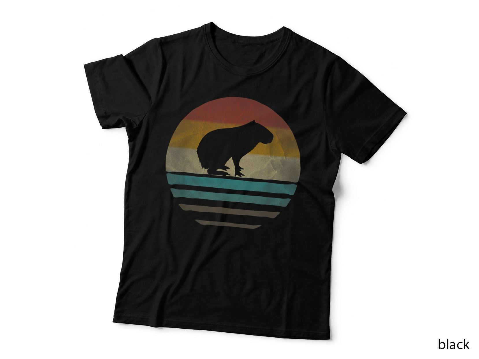 Capybara Retro Vintage 70s Silhouette Distressed T-Shirt