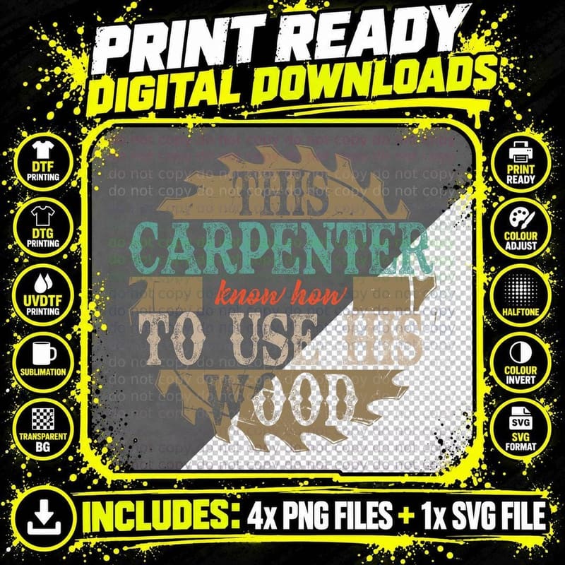 Carpenter Woodworking T-Shirt, Vintage Retro Style Png SVG Digital Bundle