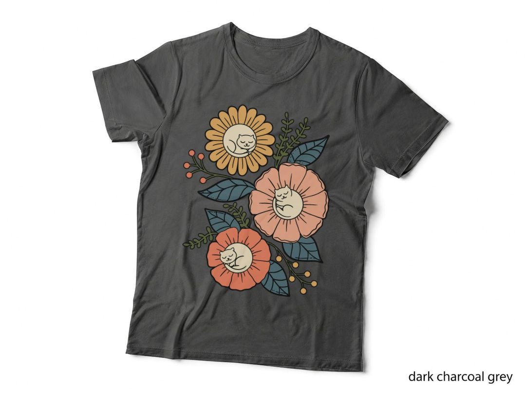 Cats Flowers Vintage T-Shirt