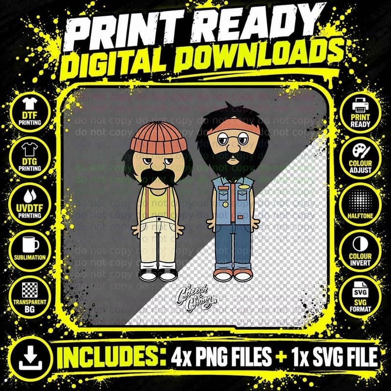 Cheech & Chong Toon Style Full Bodies with Classic Logo Png SVG Digital Bundle