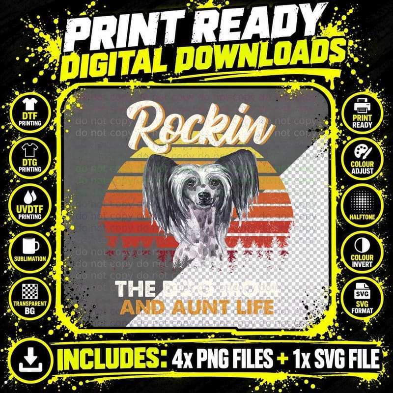 Chinese Crested T-Shirt, Retro Sunset Style Png SVG Digital Bundle