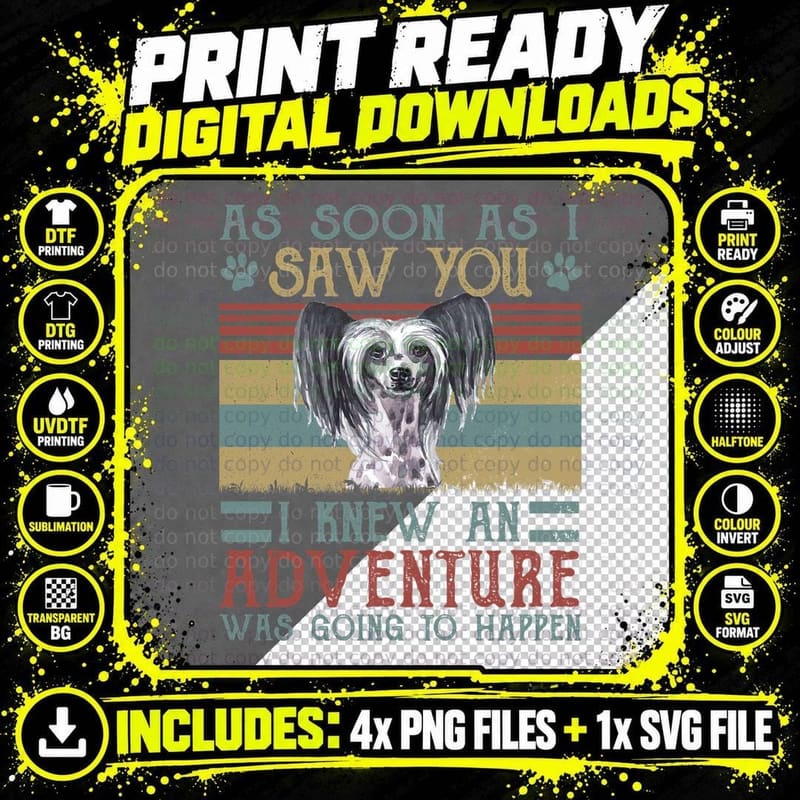 Chinese Crested T-Shirt, Vintage Retro Style Png SVG Digital Bundle