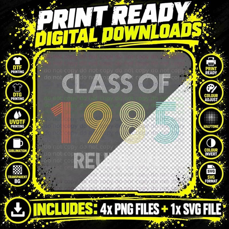 Class of 1985 Retro Vintage Highschool Reunion Class of Png SVG Digital Bundle