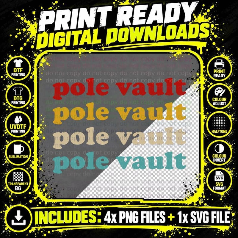 Classic Pole Vault Typography Retro Pole Vault T-Shirt Png SVG Digital Bundle