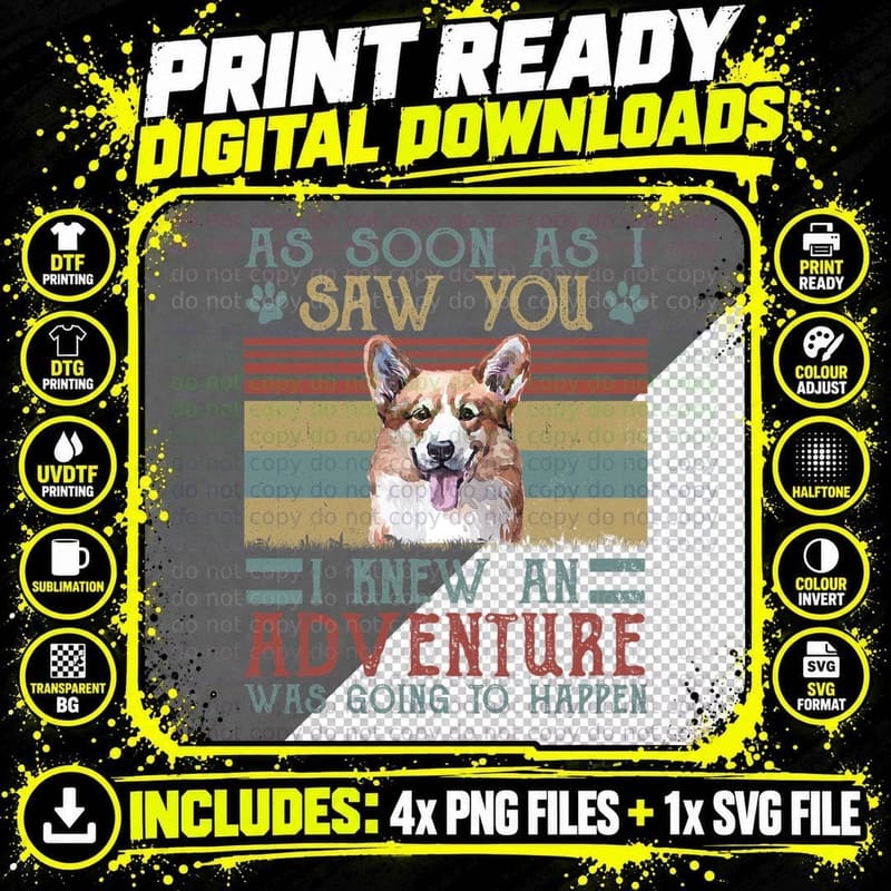 Corgi T-Shirt, Vintage Retro Style, Pet Lover Apparel Png SVG Digital Bundle