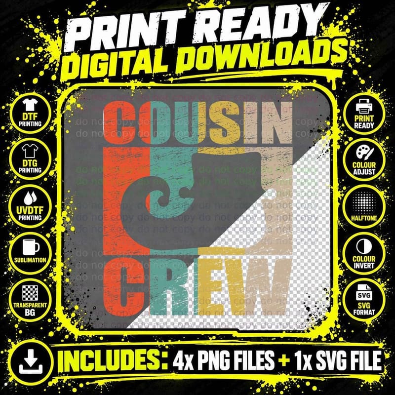 Cousin Crew T-Shirt, Retro Vintage Style Png SVG Digital Bundle