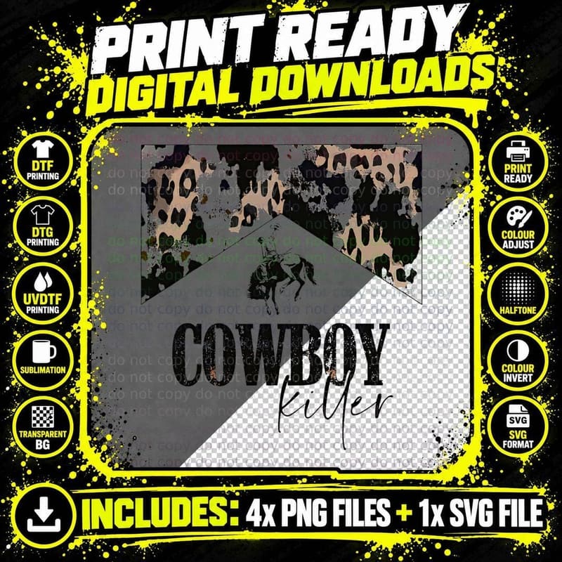 Cowboy Killer Western Leopard Country Cowgirl Vintage Png SVG Digital Bundle