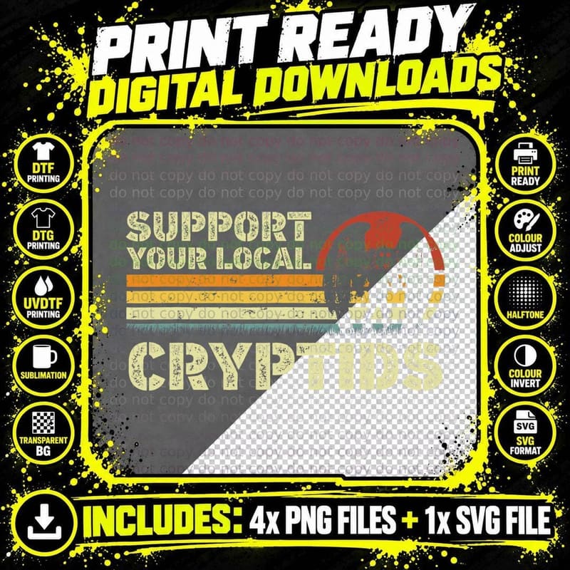 Cryptid Fortean Cryptozoology T-Shirt, Vintage Retro Png SVG Digital Bundle