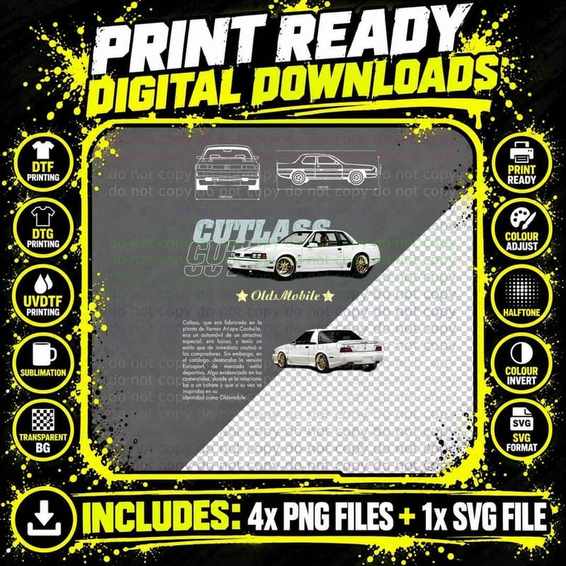 Cutlass T-Shirt, Classic Muscle Tee Png SVG Digital Bundle