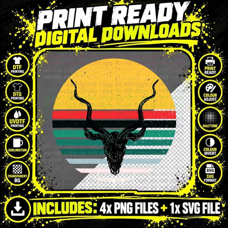 DEER HEAD RETRO Hunting Jungle Impala Safari KUDU Hunter Png SVG Digital Bundle