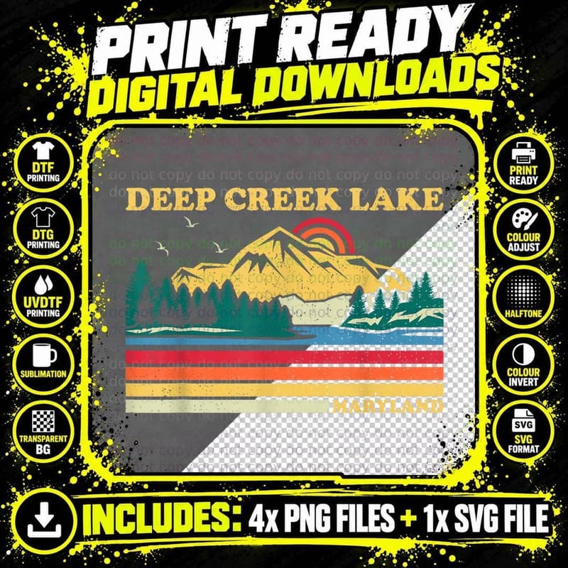 Deep Creek Lake Retro T-Shirt, Vintage Maryland Png SVG Digital Bundle