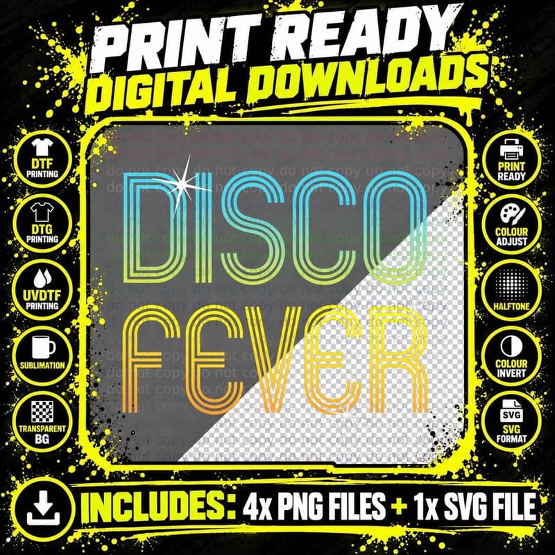 Disco Fever T-Shirt, Vintage Retro 70s 80s Party Theme Png SVG Digital Bundle