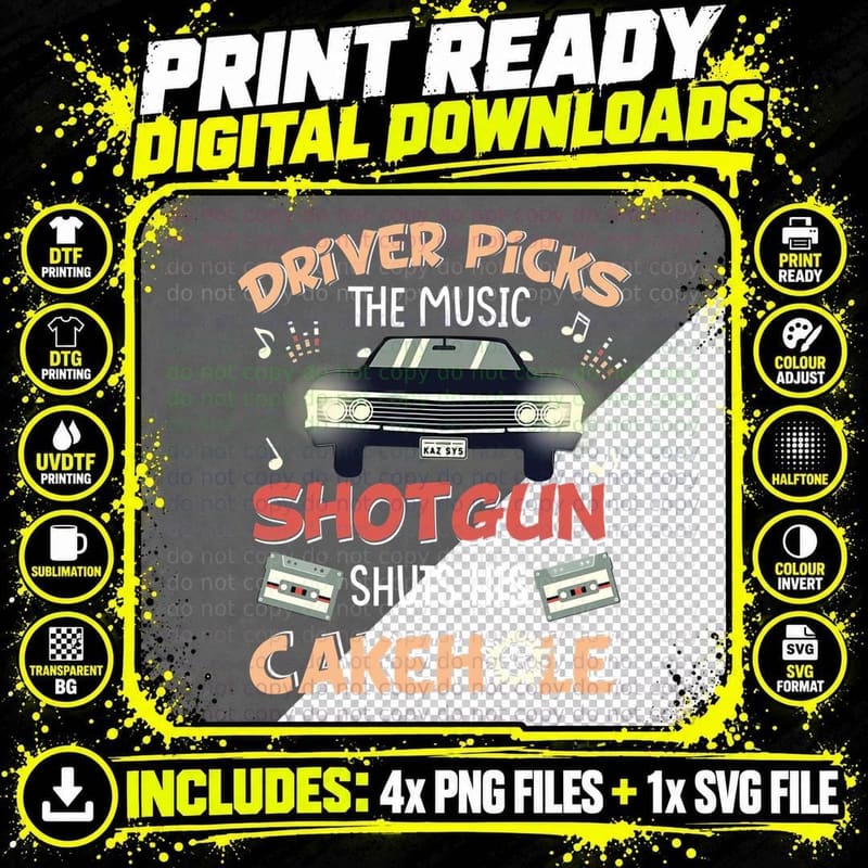 Driver Picks Shotgun T-Shirt, Retro Car Print Png SVG Digital Bundle