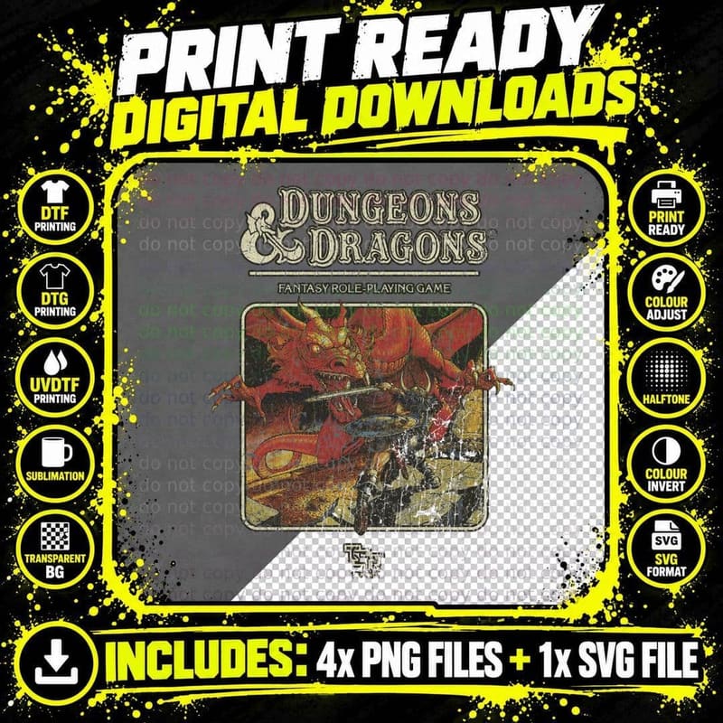 Dungeons and Dragons 1974, Vintage Fantasy Png SVG Digital Bundle