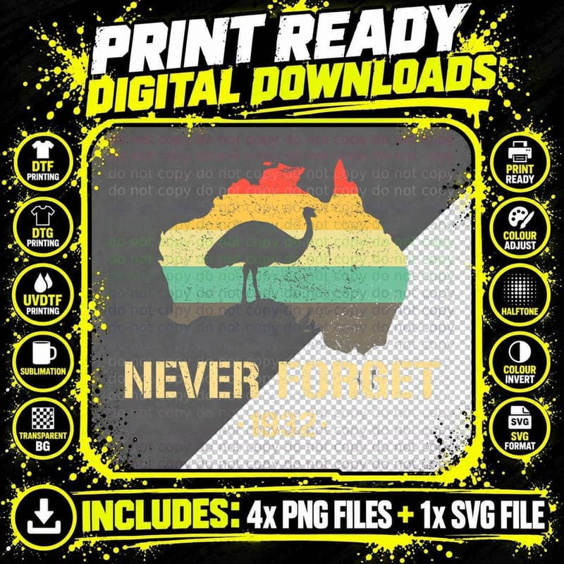 Emu War 1932 Never Forget, Australia Map Png SVG Digital Bundle