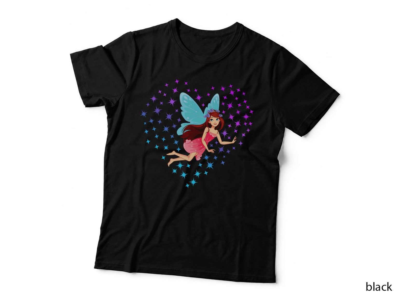 Fairy Heart Stars Vintage Love Fairies Fantasy Women Girls T-Shirt