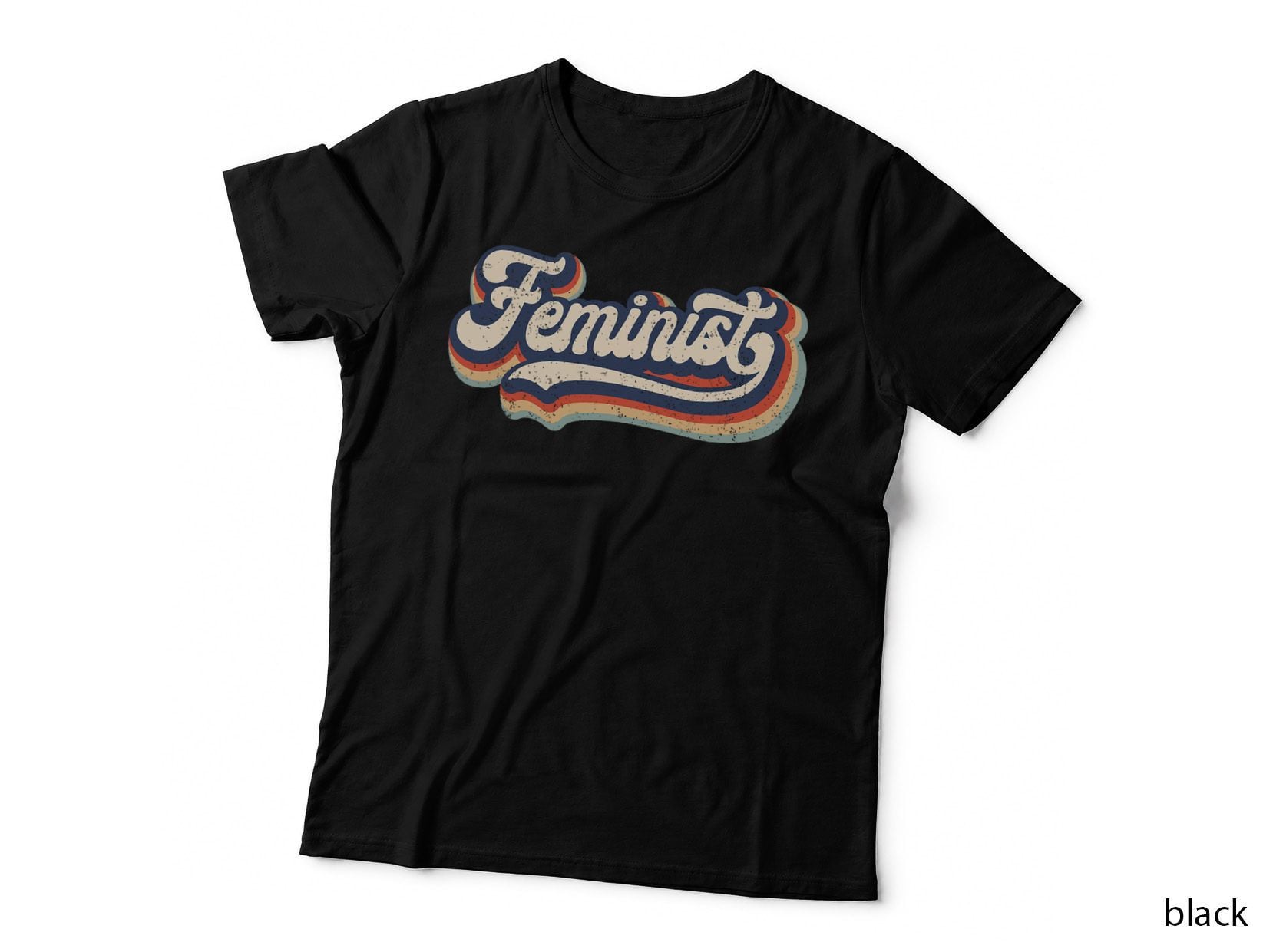 Feminist - Retro 70s Vintage Rainbow - Feminism Gift T-Shirt