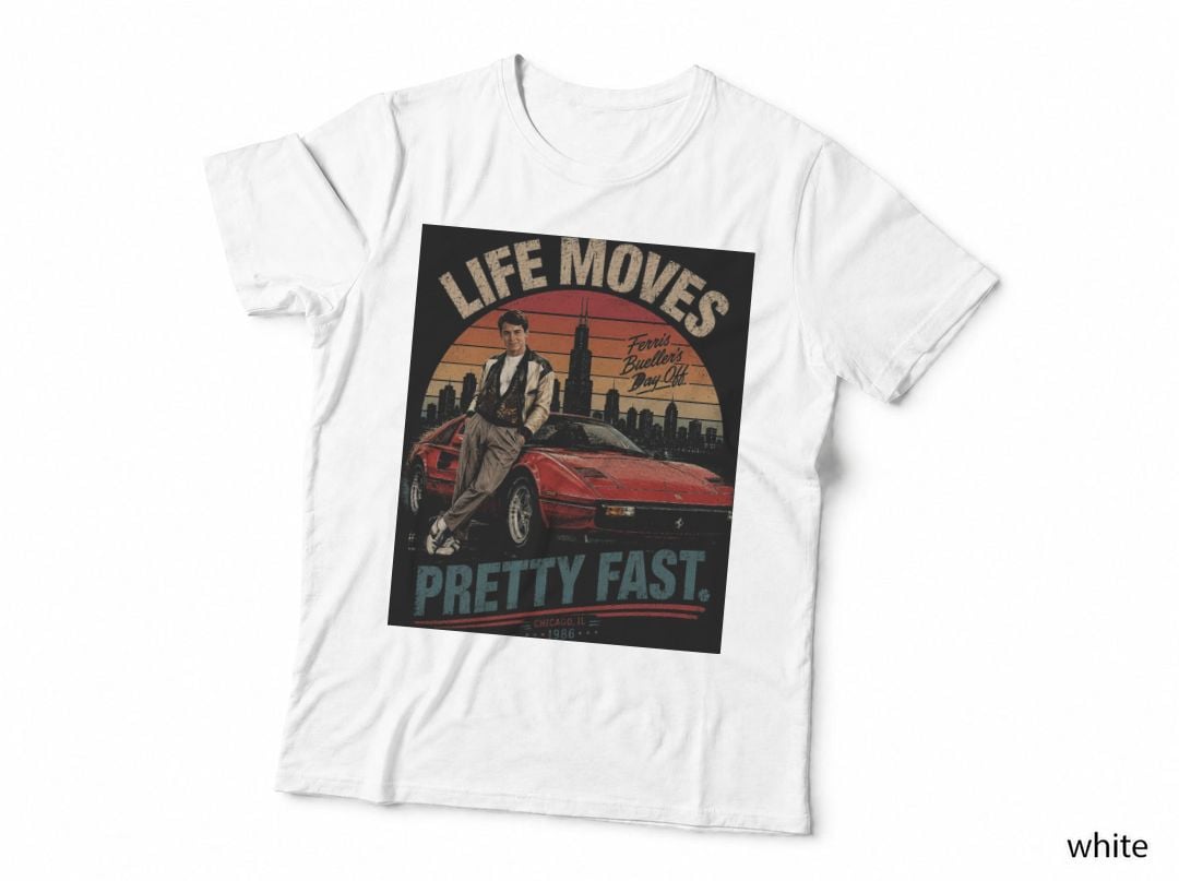 Ferris Bueller's Day off Vintage Life Moves Pretty Fast Halftone Hoodie