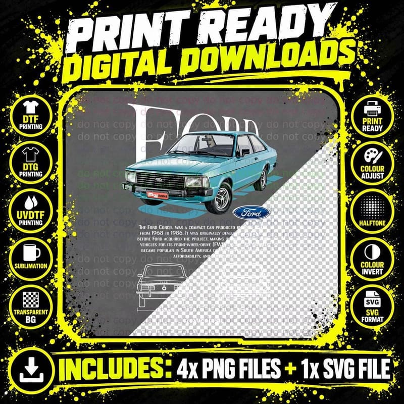 Ford Escort Mk2 T-Shirt, Classic Car Tee Png SVG Digital Bundle