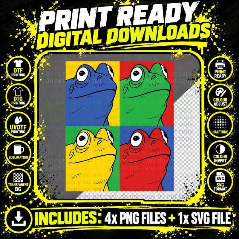 Frog Pop Art T-Shirt - Retro Amphibian Tee Png SVG Digital Bundle