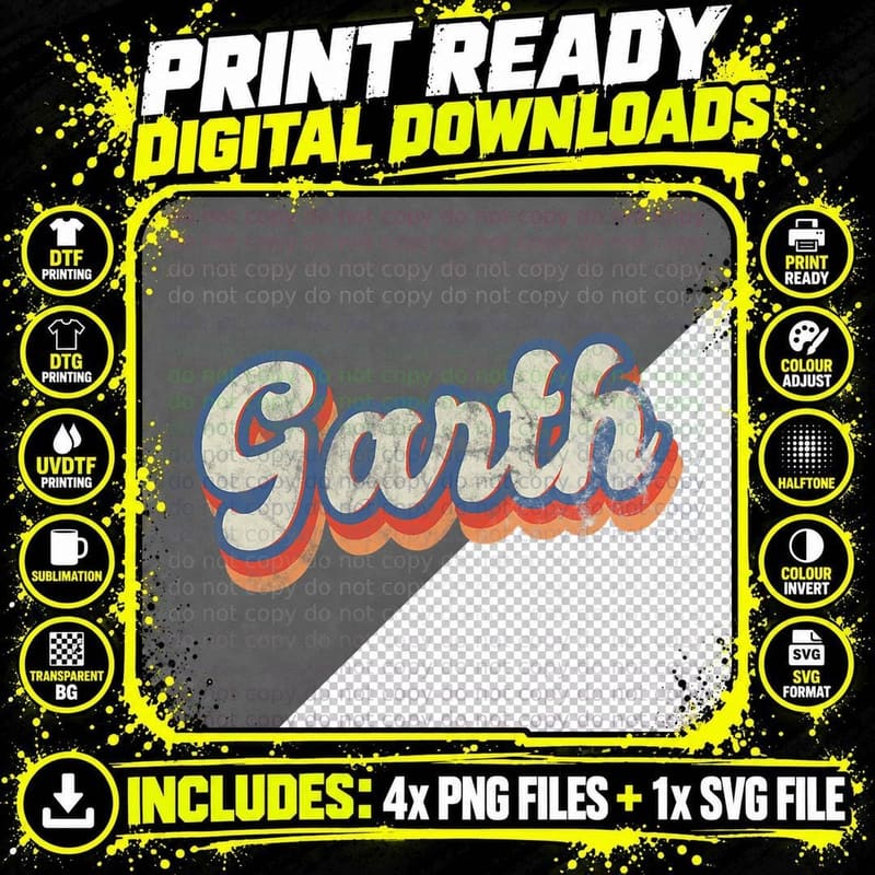 Garth Personalized Name Shirt, 70's Retro Typography Png SVG Digital Bundle