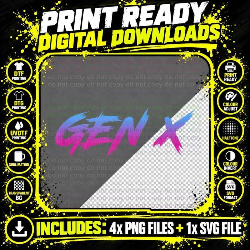 Gen X Generation X Retro Vintage T-Shirt Png SVG Digital Bundle