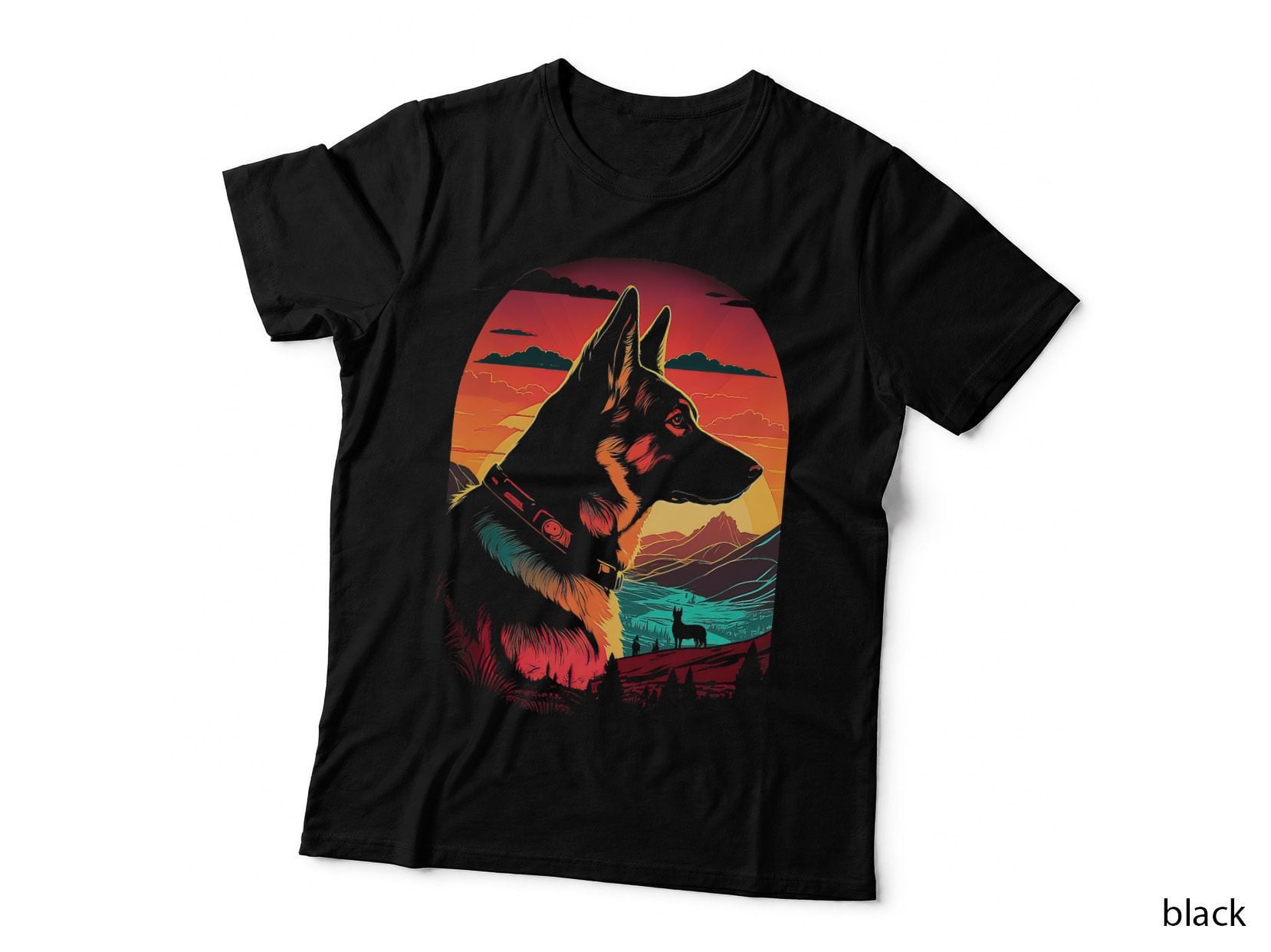 German Shepherd 80s Sunset Vintage Retro Style T-Shirt
