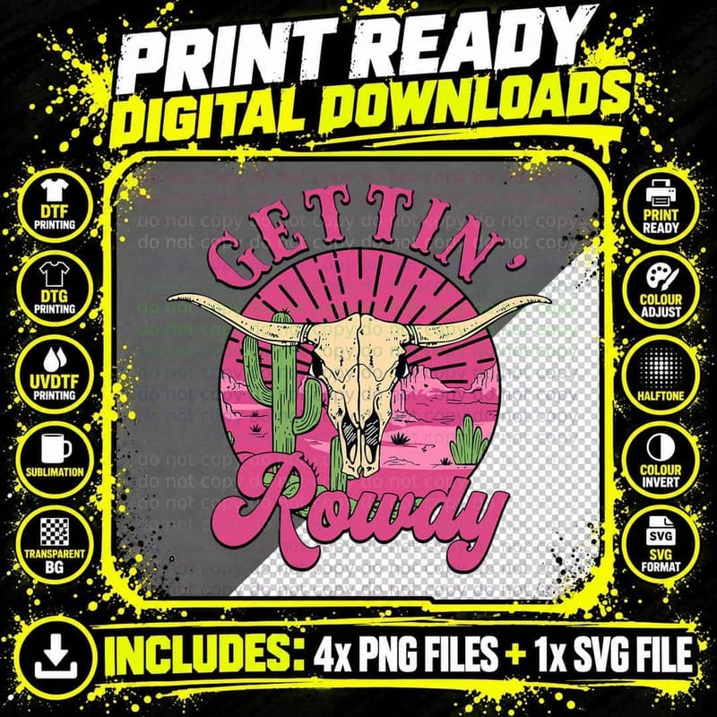 Getting Rowdy Western Country Retro Wedding Bachelorette Png SVG Digital Bundle
