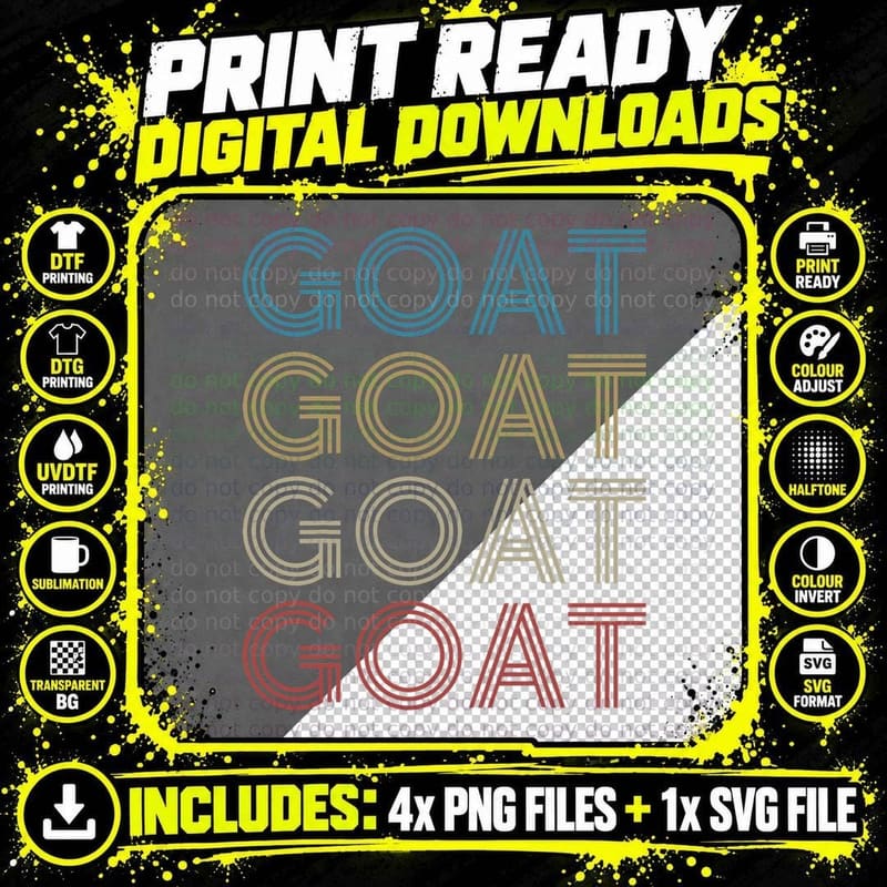 Goat One Word Repeated in Vintage Colors Goats Lover Png SVG Digital Bundle