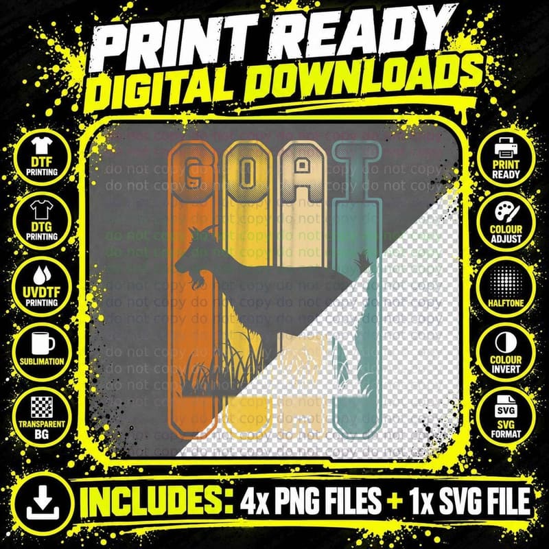Goat Silhouette T-Shirt, Vintage Retro Style Png SVG Digital Bundle