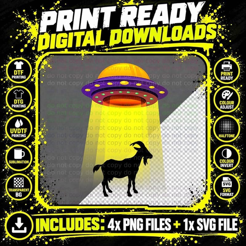 Goat UFO Abduction Vintage Believe Retro T-Shirt Png SVG Digital Bundle