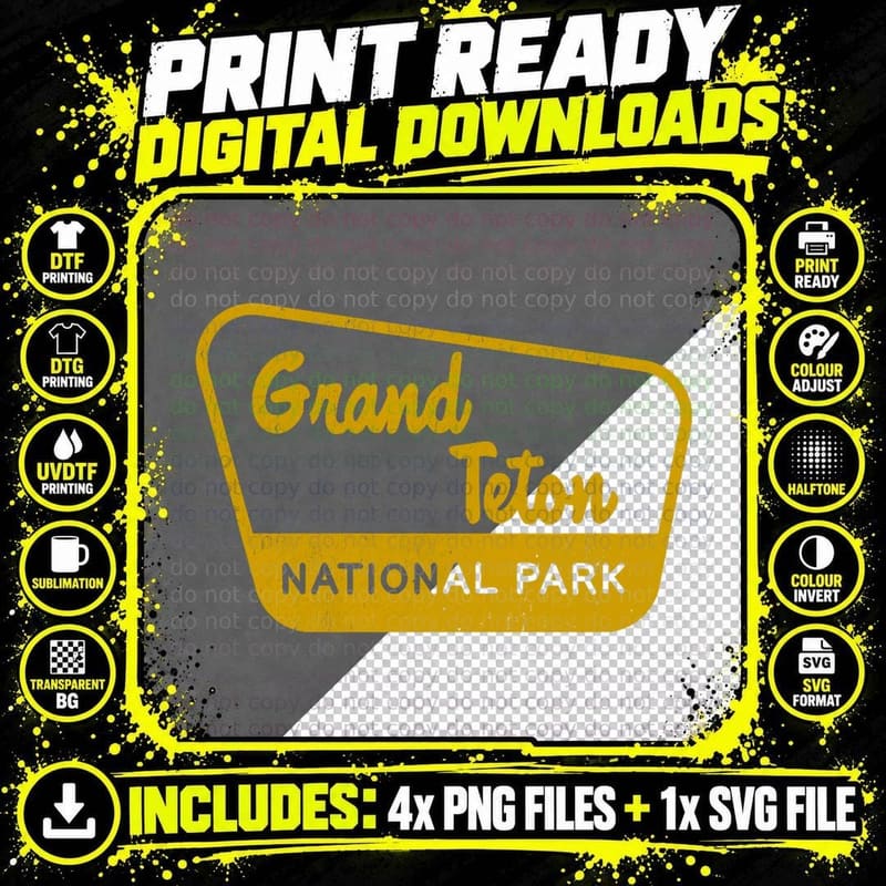 Grand Teton National Park Vintage Inspired Sign Graphic Png SVG Digital Bundle