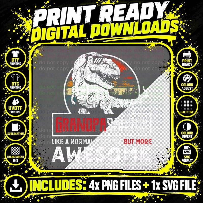 Grandpasaurus Like a Normal Grandpa but More Awesome Png SVG Digital Bundle