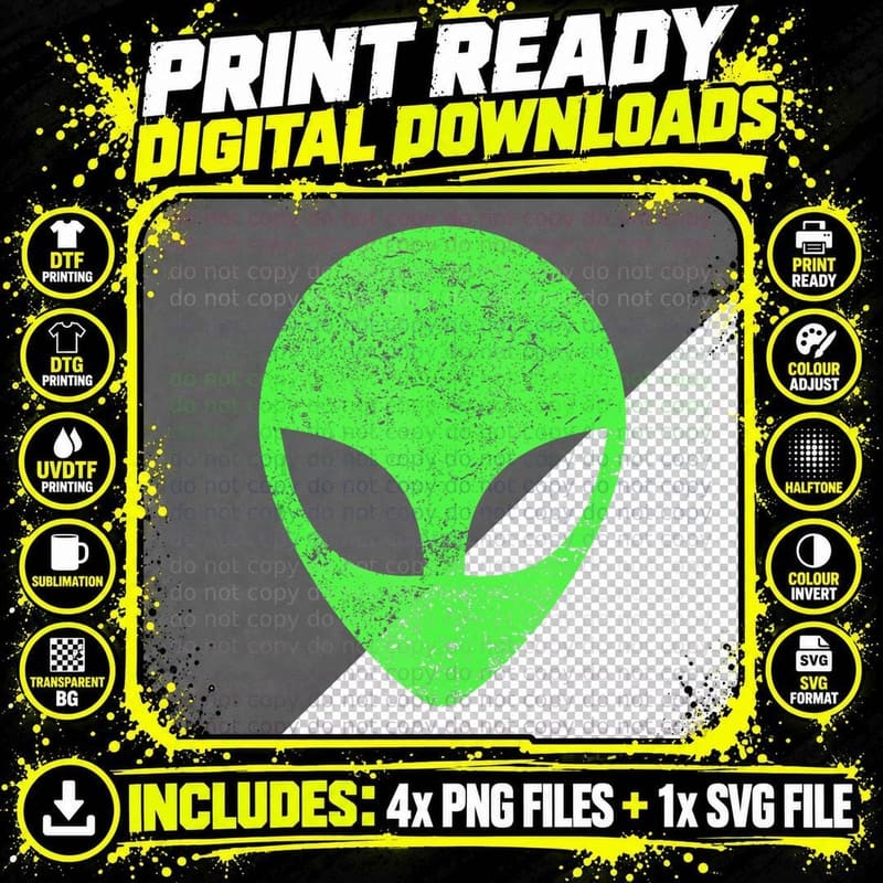 Green Alien Head Distressed Vintage Storm Area 51 T-Shirt Png SVG Digital Bundle