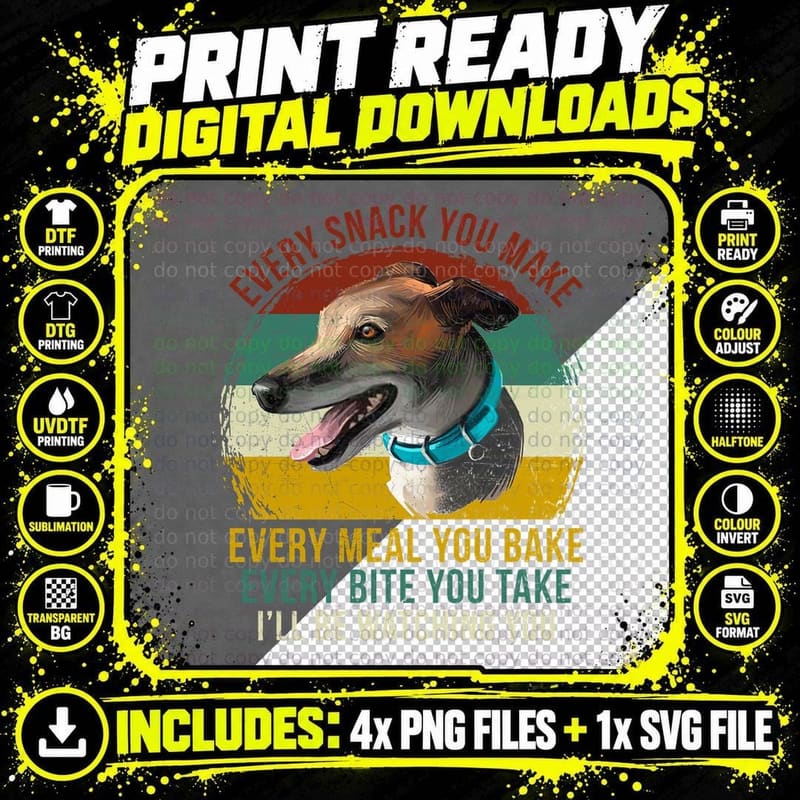 Greyhound Snack Baking T-Shirt, Retro Vintage Style Png SVG Digital Bundle