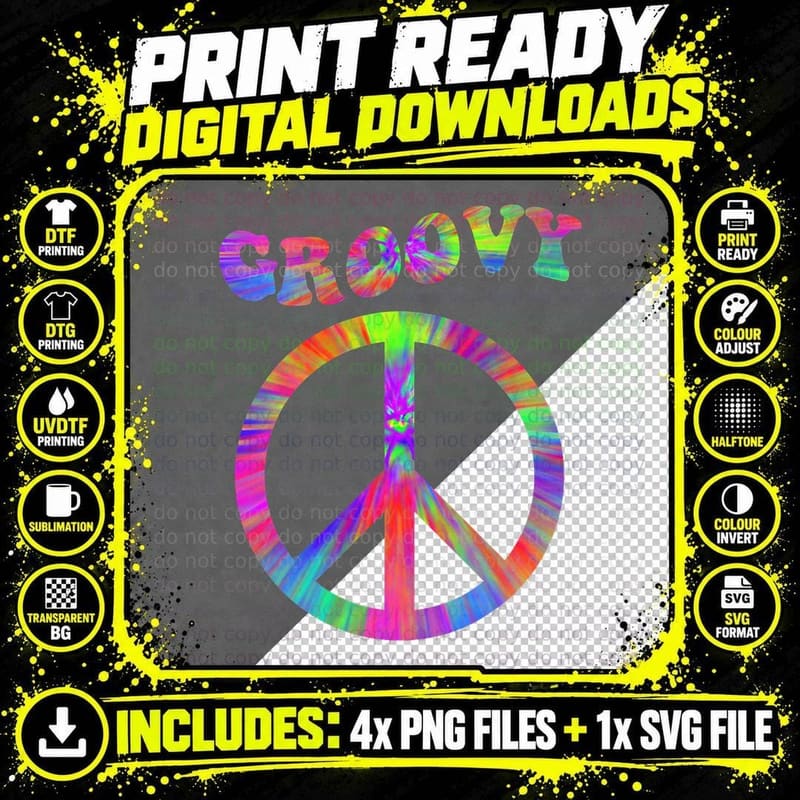 Groovy 70's Tie Dye Design, Vintage 70s Gift Png SVG Digital Bundle