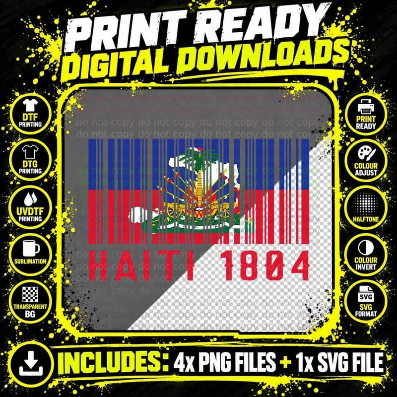 Haiti Haitian 1804 Barcode Flag Love Vintage Ayiti Proud Png SVG Digital Bundle