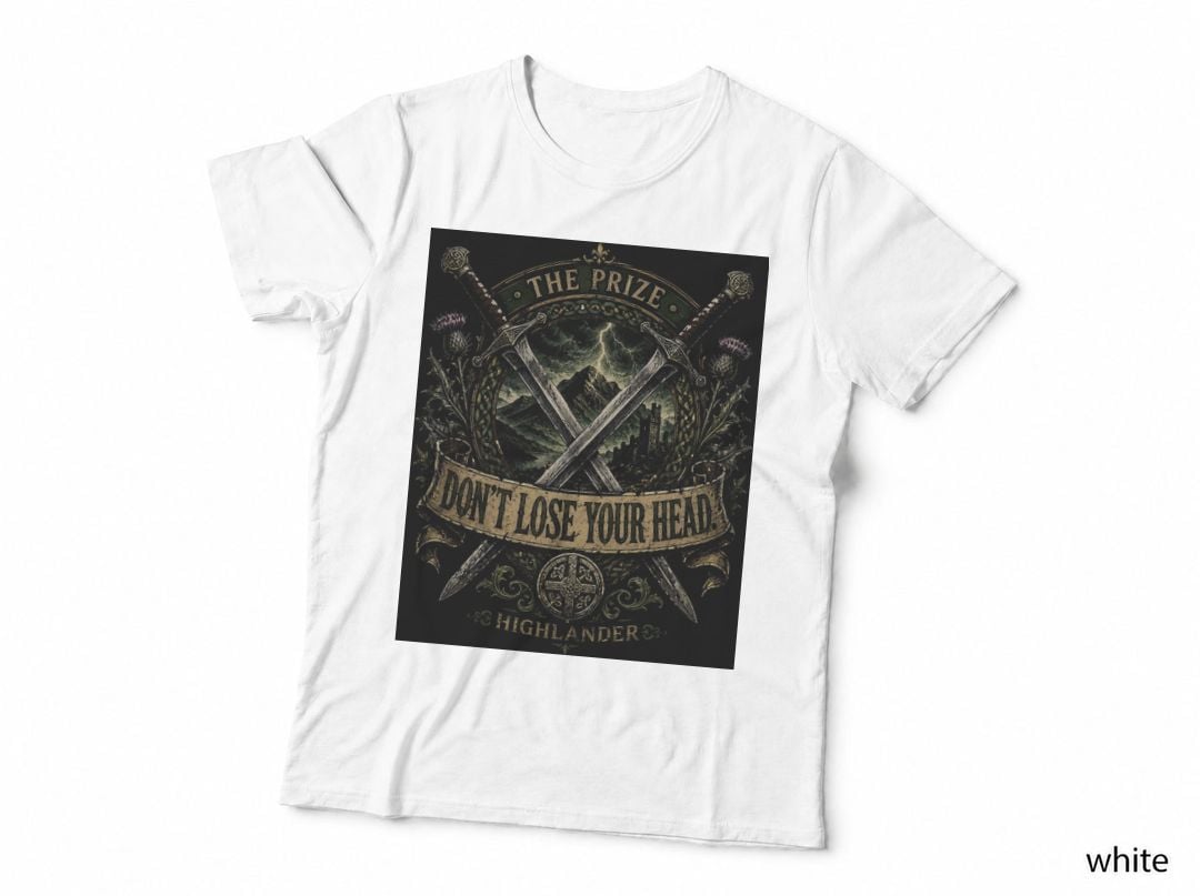Highlander Don't Lose Your Head T-Shirt, Crest 80s Fantasy Halftone Hoodie