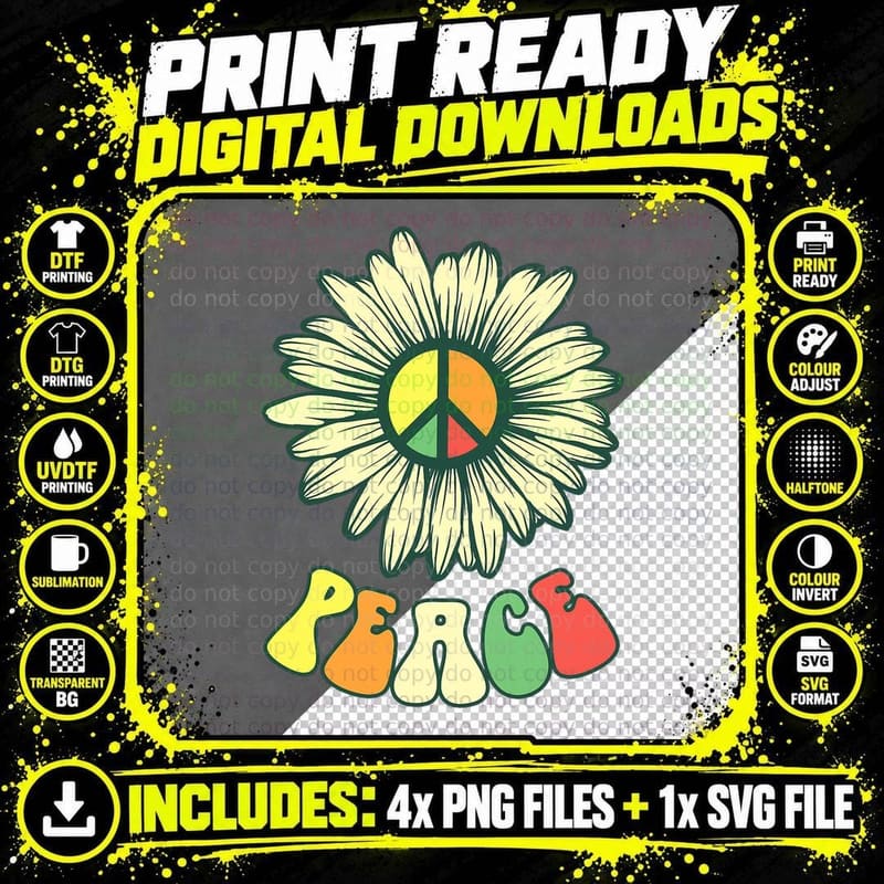 Hippie Hippies Peace Vintage Retro Costume Hippy Gift Png SVG Digital Bundle